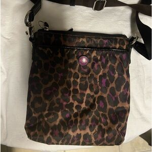 Coach Ocelot Leopard Print Bag Purple Black Brown Nylon Crossbody Purse